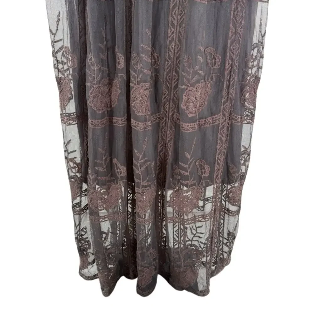 Lace Overlay Whimsigoth Maxi Short Sleeve M Dress Renaissance Moody Dark Fairy